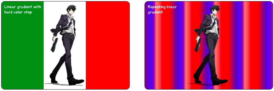 CSS Gradients - Linear gradient with a hard stop and repeating linear gradient